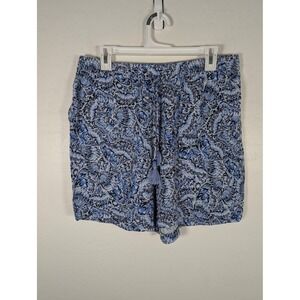 J Jill Shorts Women's Medium Blue Print Pull-On Elastic Waist Tassel Drawstring